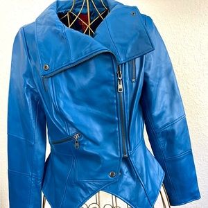 G. I. L. I. Genuine leather woman’s jacket. Blue, size 4. New